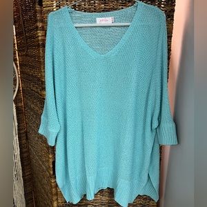 Jess‎ Lea- Womens One Size, Teal Oversized VNeck, Pre-Owned